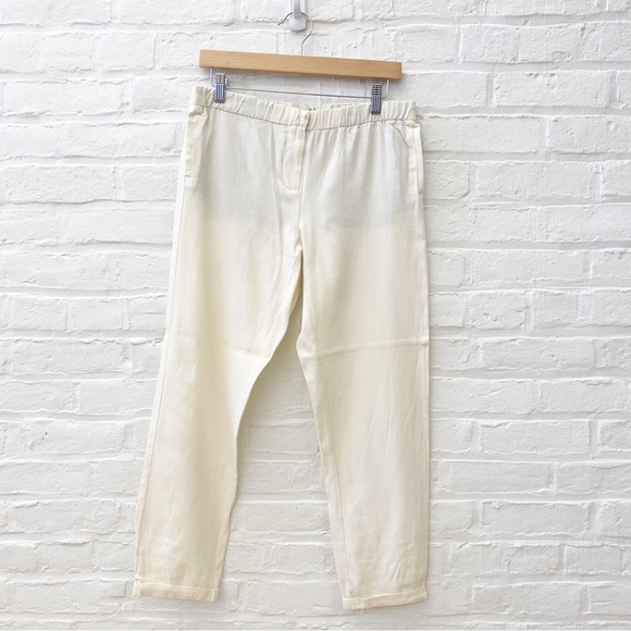 Trovata || Silk Blend Ankle Pants Cream Ivory 6 - Picture 1 of 8